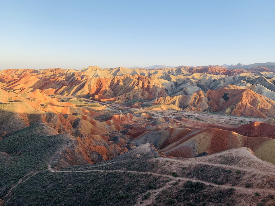 Aerial photo of rainbow mountains in Zhangye 