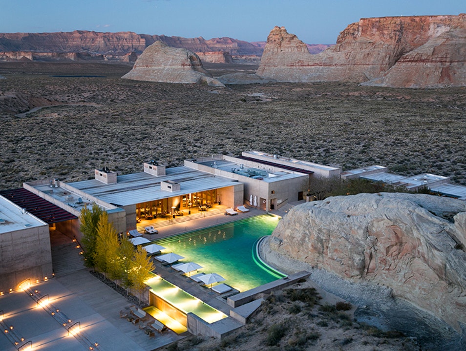 A hotel with spellbinding views of surrounding rock formations of Amangiri in Canyon Point