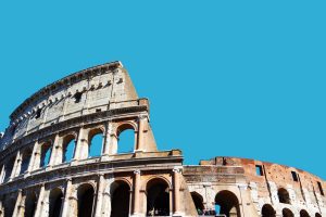 Colosseum oval amphitheatre in the centre of the city of Rome