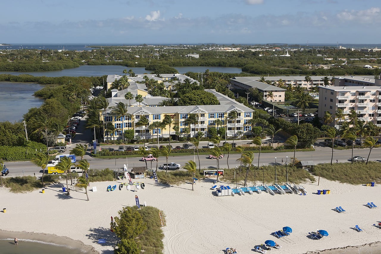 Hotel building along the white sand beach